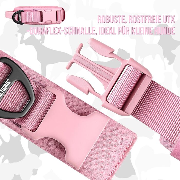 Нашийник для собак OneTigri, тактичний, м'який, з широкою кунттофчасною застібкою та кільцем з алюмінієвого сплаву, (30-40 см), рожевий, XS