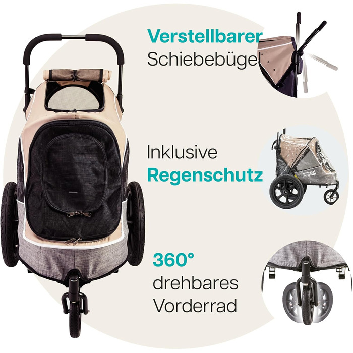 Innopet Sporty Evolution Latte: прогулянка для собак 2-в-1 (будка та велосипедний причіп), бежевий/сірий, до 30 кг, з дощем та світловідбивачами