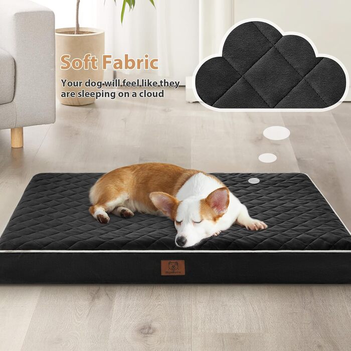Ортопедичне собаче ліжко WNPETHOME XL, водонепроникне, велике, знімний, пральний чохол та антиковзаюча основа. Матрац з пінопласту у формі яєчних коробок. Розміри: 104x69x10 см (Чорний)