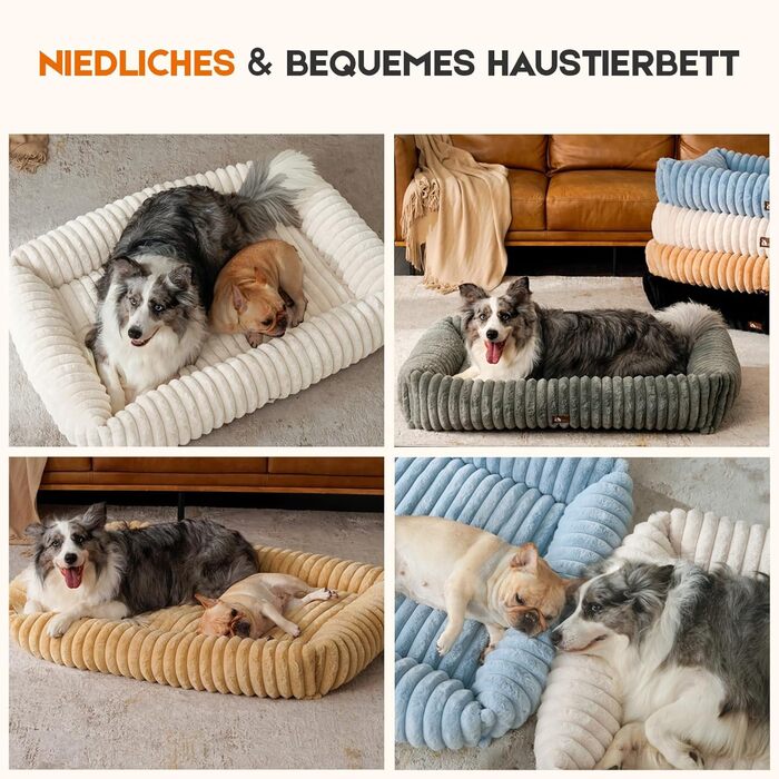 Ортопедичний лежак для собак великих порід, лежанка для собак XL, з м'якою подушкою для шиї, знімний та пральний килимок, з ручками (Бежевий, 109 * 76 * 20 см)