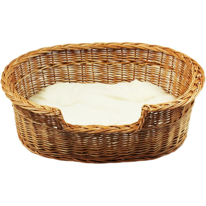 Плетене ліжко для собак та котів з лози, 43x28x10/14 см, з подушкою (47x32x15 см)