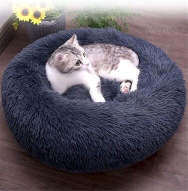 Ліжко для собак XL, 80 см, чорне: м'яке, кругле, для котів та собак, зручне для сну та відпочинку