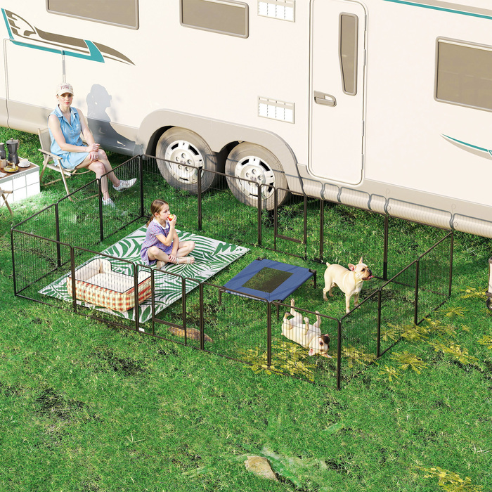 Вольєр для цуценят, складаний манеж із дверцятами (16 секцій) для малих та середніх собак, 3,2 x 3,2 x 0,8 м, сірий