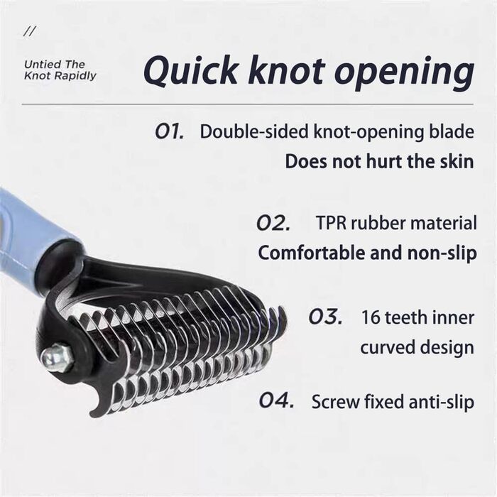 Інструмент для видалення підшерстя домашніх тварин: двосторонній гребінь та щітка для котів та собак. Видаляє звальне та заплутане підшерстя. (Синій та чорний, розмір Small)