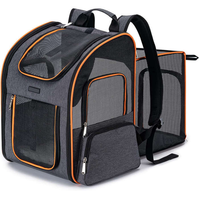 Рюкзак-переноска для собак та котів, сірий, розширюваний, для подорожей літаком