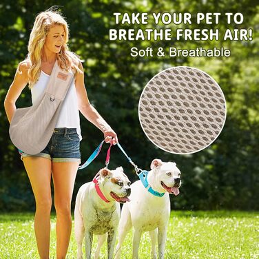 Сумка-переноска для собак з дихаючої сітки, регульований ремінь, сумка з кишенею, переноска для собак для подорожей на відкритому повітрі (Бежевий-L)