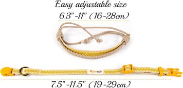 Нашийник для кота Pettsie з безпечною застібкою та браслетом дружби, міцна бавовна, D-подібне кільце для аксесуарів, регульований розмір 19-29 см, (19 - 29 см, жовтий)
