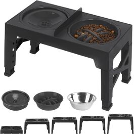 Підвищений миска для собак Arsagoo: 1 x 1100 мл з нержавіючої сталі, 1 x для повільного годування, 1 x водовідштовхувана, регульована по висоті (5 рівнів) для собак маленьких та середніх порід