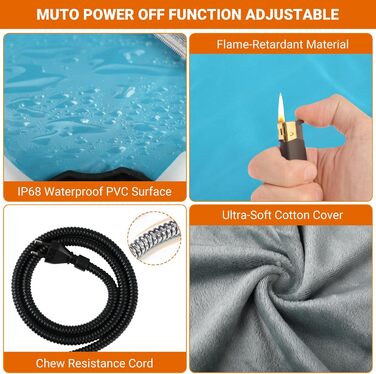 Електричний килимок для собак великих порід, 70x40 см, регульована температура, з антигризункою