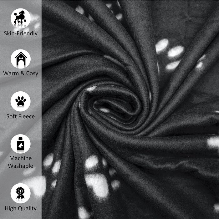 М'яка флісова ковдра з відбитками лап для собак, котів та цуценят. 70x73 см, чорно-бежева, пральна, для подорожей (2 шт. 100x120 см)