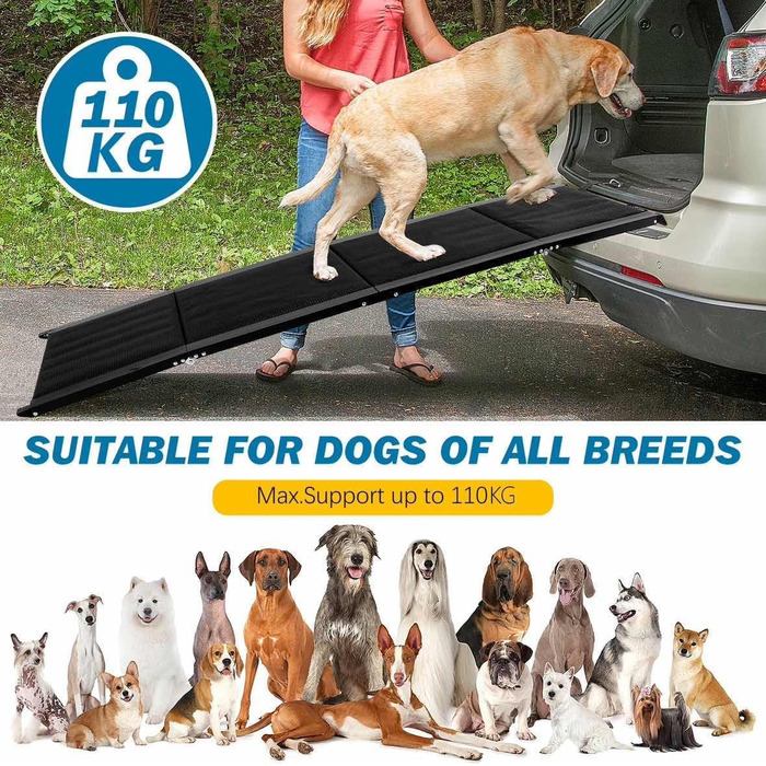Рампа для собак Hunderampe, 180 x 50 см, авто-складна, антиковзаюча, для легкових автомобілів, позашляховиків та вантажівок, до 110 кг, для великих та літніх собак, алюмінієвий каркас, довга
