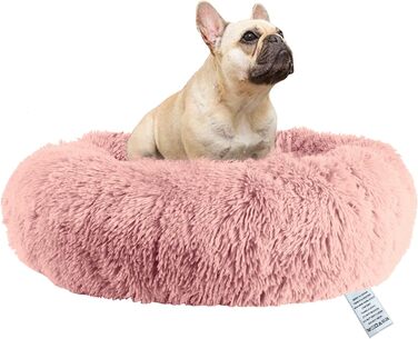 OKPOW Крізьке ліжко для собак: м'яке, кругле ліжко для цуценят, анти-страх, комфортне ліжко для котів, плюшеве ліжко для домашніх тварин, пральне, Ø60см, рожеве (M)