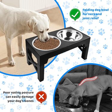 Підвищена годівниця для собак та котів, складна, регульована по висоті, для маленьких, середніх та великих порід