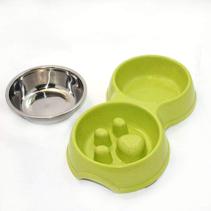 Миска для собак Frenchie Fress, нержавіюча сталь, інтерактивна, для повільного годування, екологічна, білий (зелений)