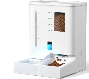 Автомат для годування котів з камерою, 5G/WiFi, 2K HD відео та нічне бачення, дозатор великого об'єму та зерна, керування через APP, контейнер для зберігання корму (для собак та котів)