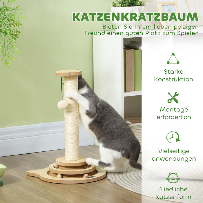 Кігтеточка PawHut 4-в-1, кігтеточка 49 см, кігтеточка Sisal Cat з ігровим м'ячем, кігтеточка для кішок для котів, меблі для дряпання кішок, кімнатна, дуб | Аосом