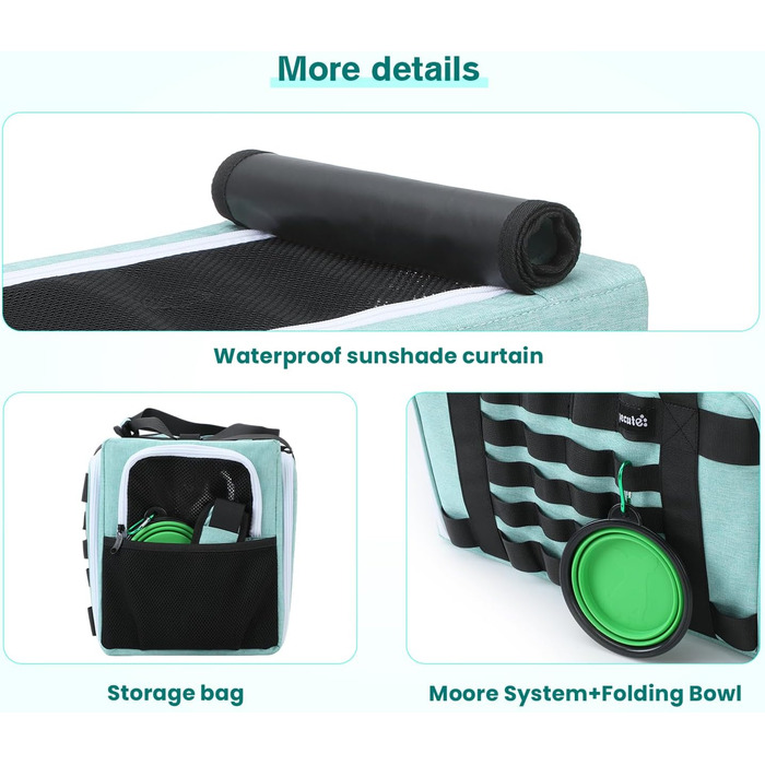 Транспортна переноска для котів Pecute, розширювана, для 2 котів, велика переноска для собак та цуценят, складана переноска-сумка для котів, аква-зелений колір