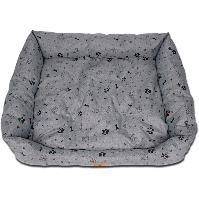 Ліжко для собак PaLulli: зручне, водонепроникне, з м'яким знімним подушкою, 115x85x18 см (сірий з лапами)