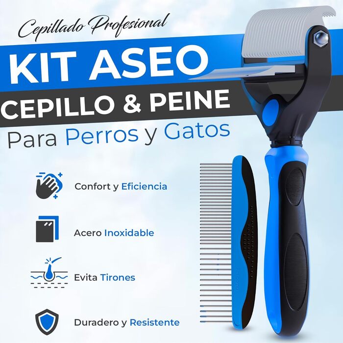 Бурштук для собак та котів 2 в 1 GLUTTONY, металевий, блакитний