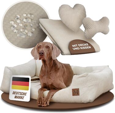 М'яке ліжко для собак Manno з піною з пам'яті ефекту – для середніх та великих собак | Зручне, знімний чохол, неслизьке та водовідштовхувальне | Безкоштовний ковдра та 2 подушки (XL)