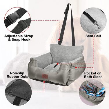 Автокрісло для собак та котів Fareyy, підставка для тварин, переноска для подорожей, з сумкою та страхувальним ременем, водовідштовхувальне, тепле, плюшеве, срігау