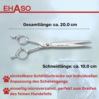 Професійна шерстьостригальна ножиці для собак EHASO | 20 см | Висока якість, Solingen