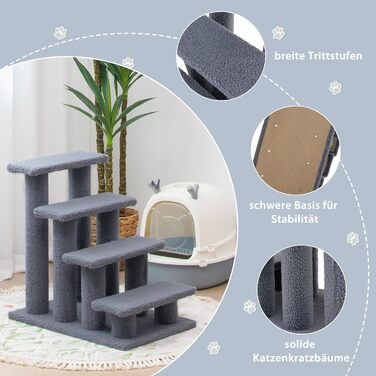 Сходи для котів і собак COSTWAY, 4 ступені, дерев'яні, до 25 кг, 61x41x60 см, сіра, для домашніх тварин