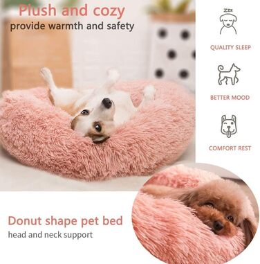 Кругле ліжко для собак та котів, м'яке, плюшеве, Ø 50 см, рожеве