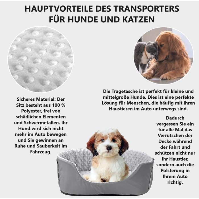 Автокрісло для собак KING DOG до 8 кг, сіре, 50x40 см. Зручна переноска з кріпленням на ремінь безпеки та м'яким килимком. Фолдне, миється. Підходить для SUV та легкових автомобілів.