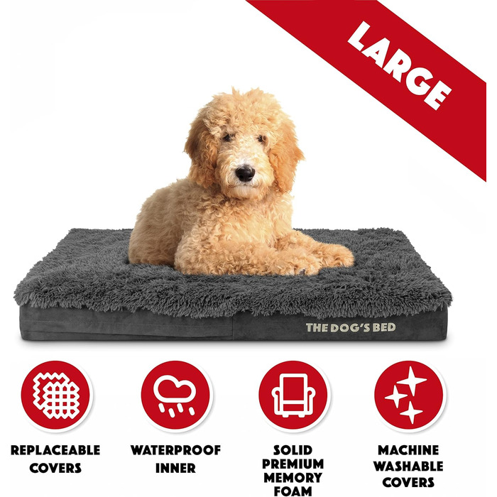 Ортопедичне ліжко для собак, велике, з штучного хутра, 101 x 64 x 10 см, вологостійке, з піною з пам'яті, сіре