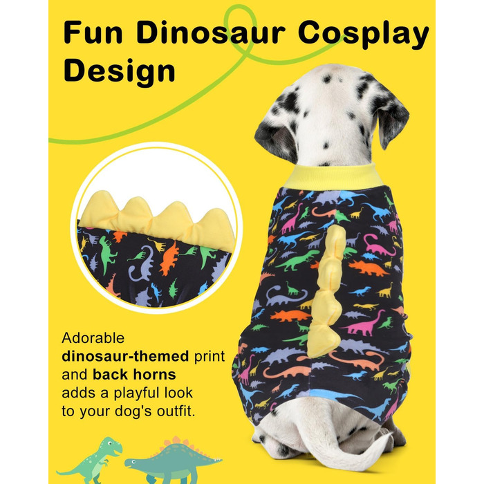 Костюм динозавра для собак CuteBone, піжама з еластичного спандексу, кристанового оксамиту, тепла та м'яка одежда для маленьких собак, теплий халат для домашніх тварин, COSP01S-DE S
