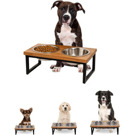 Підвищений дерев'яний стійка для собак AASPIRE PETS з 2 нержавіючими мисками – для води та корму, об'єм 0,9 л, годівниця для собак середніх порід