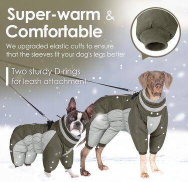 Зимовий комбінезон для собак AOFITEE - водонепроникний теплий одяг для великих собак з отвором для шлейки, теплий зимовий костюм для собак, підходить для Французького Бульдога (M, Оливковий)