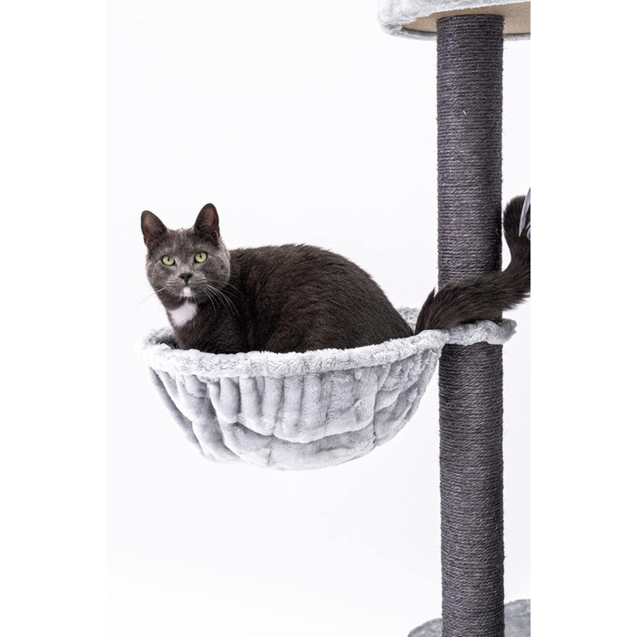 Котячий дряпак Petrebels Charlotte 134 см, преміум-якість, з гамаком, лежаком і будкою, сірий