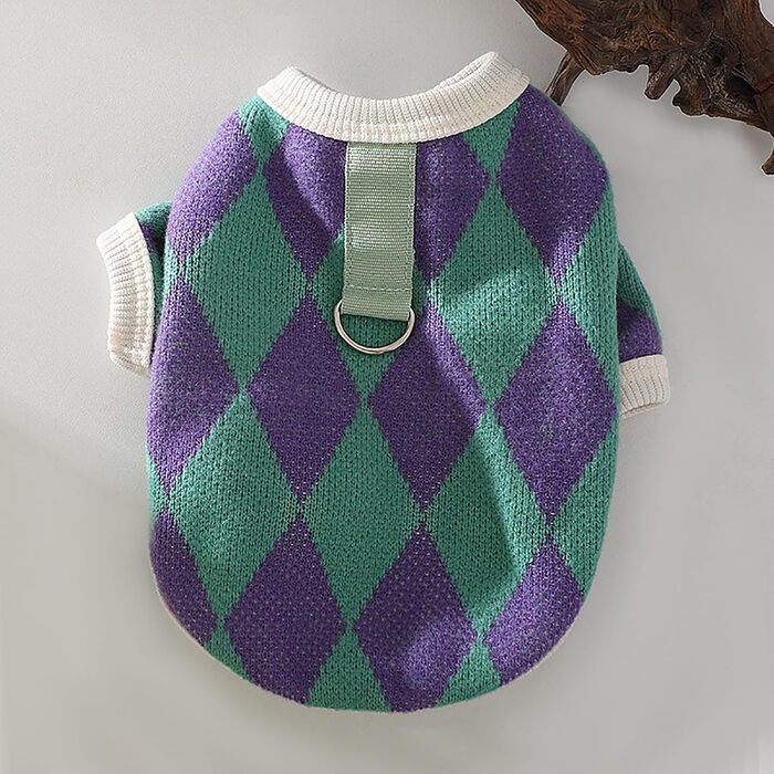 Пуловери для собак - 2 шт. (Такса), святкові в клітинку, з кільцем для повідка, для цуценят та середніх собак (Large)