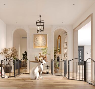 Металеві ворота для собак BHG Freistehendes Hundegitter, без монтажу, з дверцятами, 304,8 x 81,3 см, аккордеон, білий, 5 панелей