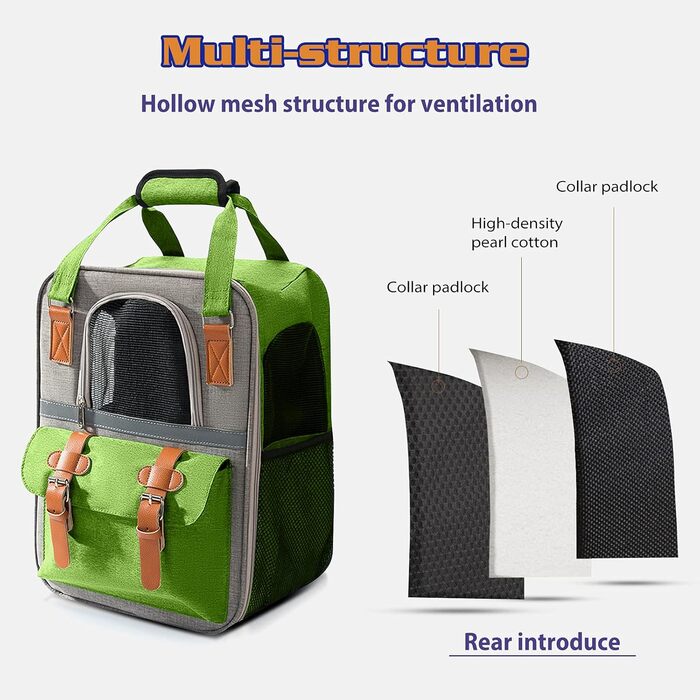 PETCUTE Рюкзак для собак і котів, дихаючий, для маленьких тварин, з відбиваючими смугами, складаний, знімний килимок, страхувальний ремінь, для прогулянок (зелений)