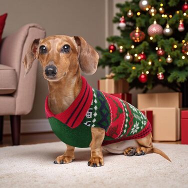 Світер для собак KONVINIT з різдвяним дизайном (олень, сніжинки, ялинка). Теплий різдвяний костюм для собак, зелений, XXL (71 см обхват грудей)