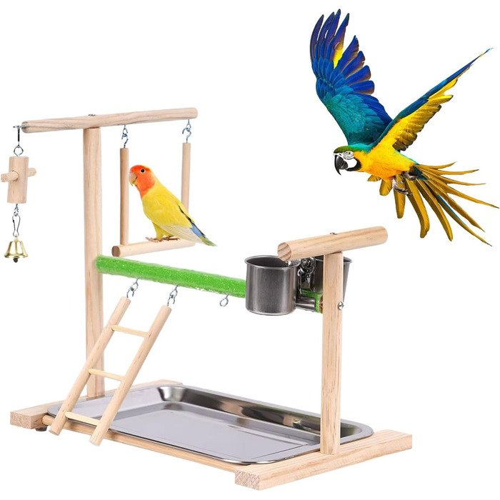 Дерев'яний ігровий комплекс Vogel Spielplatz для хвилястих попугаїв, канарів та інших птахів. Комплект з годівницями, сходами та гойдалкою.