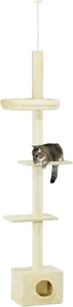PawHut Когтеточка для котів, висота 230-260 см, ігровий комплекс з 4 рівнями та будиночком з плюшу, бежевий
