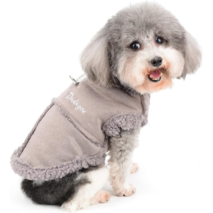 Зуена Теплий зимовий одяг для собак, флісова куртка для маленьких собак, теплий одяг для цуценят, м'який жилет для домашніх тварин з кільцем D, вітронепроникний одяг для холодної погоди для Чихуахуа, Йорка, сірий, XL