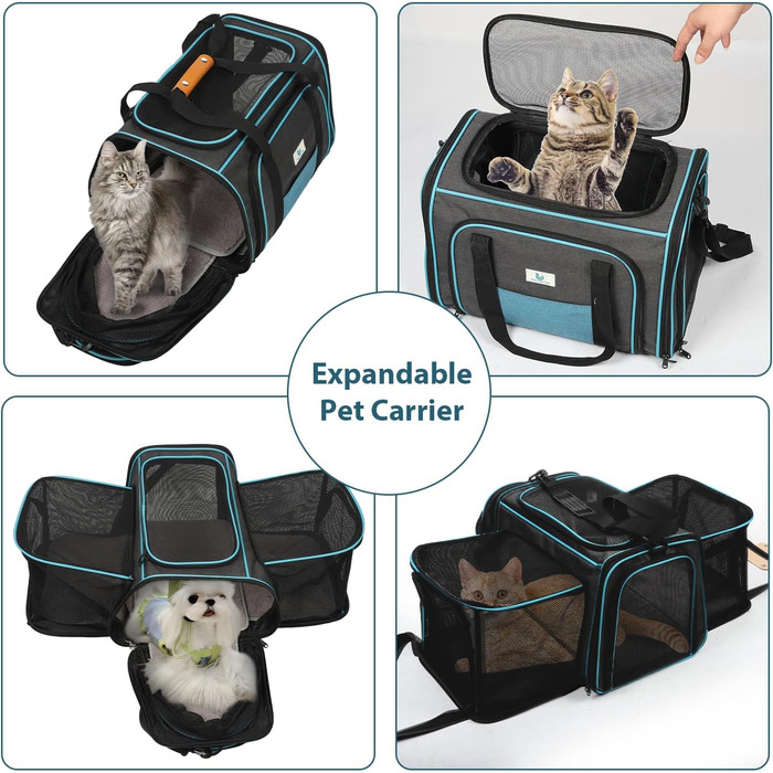 Транспортна переноска для котів та собак, складана, з мішковою сіткою зверху та з боків, з плечовим ременем та знімним килимком