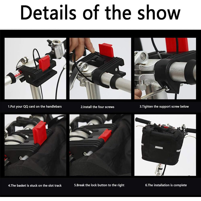 Складаний кошик на велосипед, передній, з адаптером для керма та стяжками, знімний кошик-сумка для собак, покупок, подорожей, пікніків, 34 x 24 x 8 см