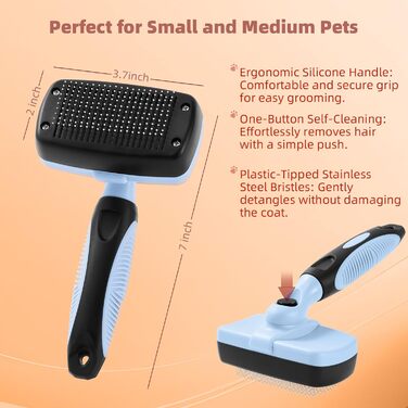 Набір для догляду за шерстю тварин: щітка для самостійного очищення, гребінець для видалення ковтунів та щітка для миття, синій, 3 шт. (для котів та собак)