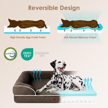 Ортопедичне ліжко для собак великих порід, 104x69 см, з піною з пам'яті, кошик для собак середніх порід, миється, водонепроникне, з неслизьким покриттям, диванчик для собак з високим бортиком, коричневий, розмір L 104 x 68.5 x 17 см