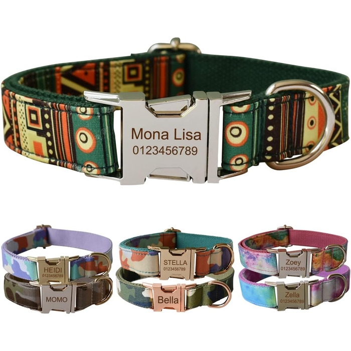 Іменний нашийник для собак з металевою застібкою. Персоналізовані адресники для тварин з гравіюванням імені, телефону та адреси (камуфляж)