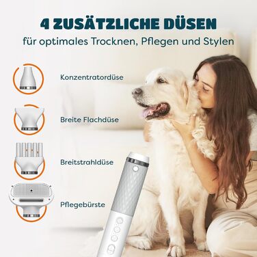 Фен для собак 5-в-1 900W | Фен-щітка для собак та котів | Безшумний, з іонізацією, для всіх порід | Сушарка для тварин