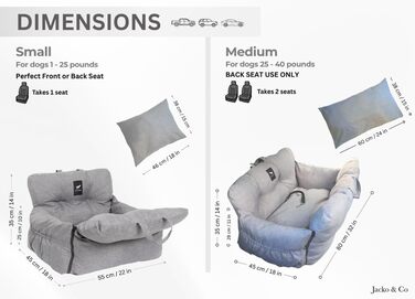 Автокрісло для собак JACKO & CO V2 Premium – підходить для малих та середніх тварин до 18 кг, з підстібкою та поворотком, сіре