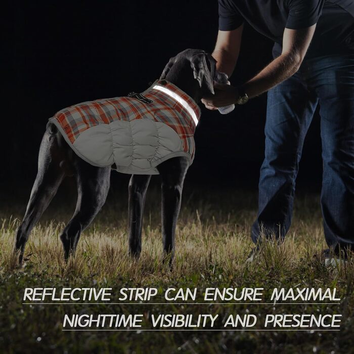 Зимовий теплий куртка для собак Kuoser, водонепроникний та вітрозахисний, з підкладкою з флісу, світловідбивачі, блискавка, комір з хутром, D-кільце, для малих собак, XS, червоний в клітинку