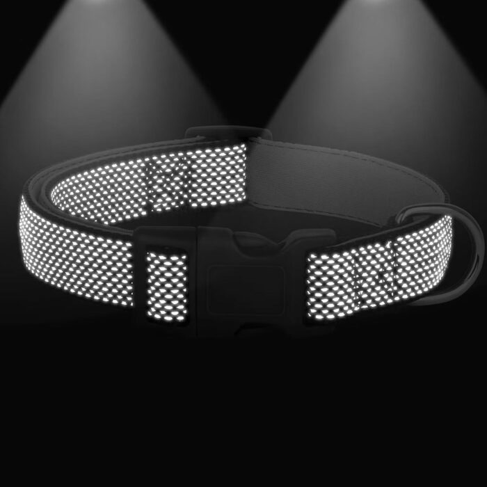 Відбиваючий нашийник для собак Didog з пряжкою, регульований, м'який неопрен, з підкладкою, нейлон, для маленьких, середніх та великих собак, чорний, L: обхват шиї 33-56 см, чорний